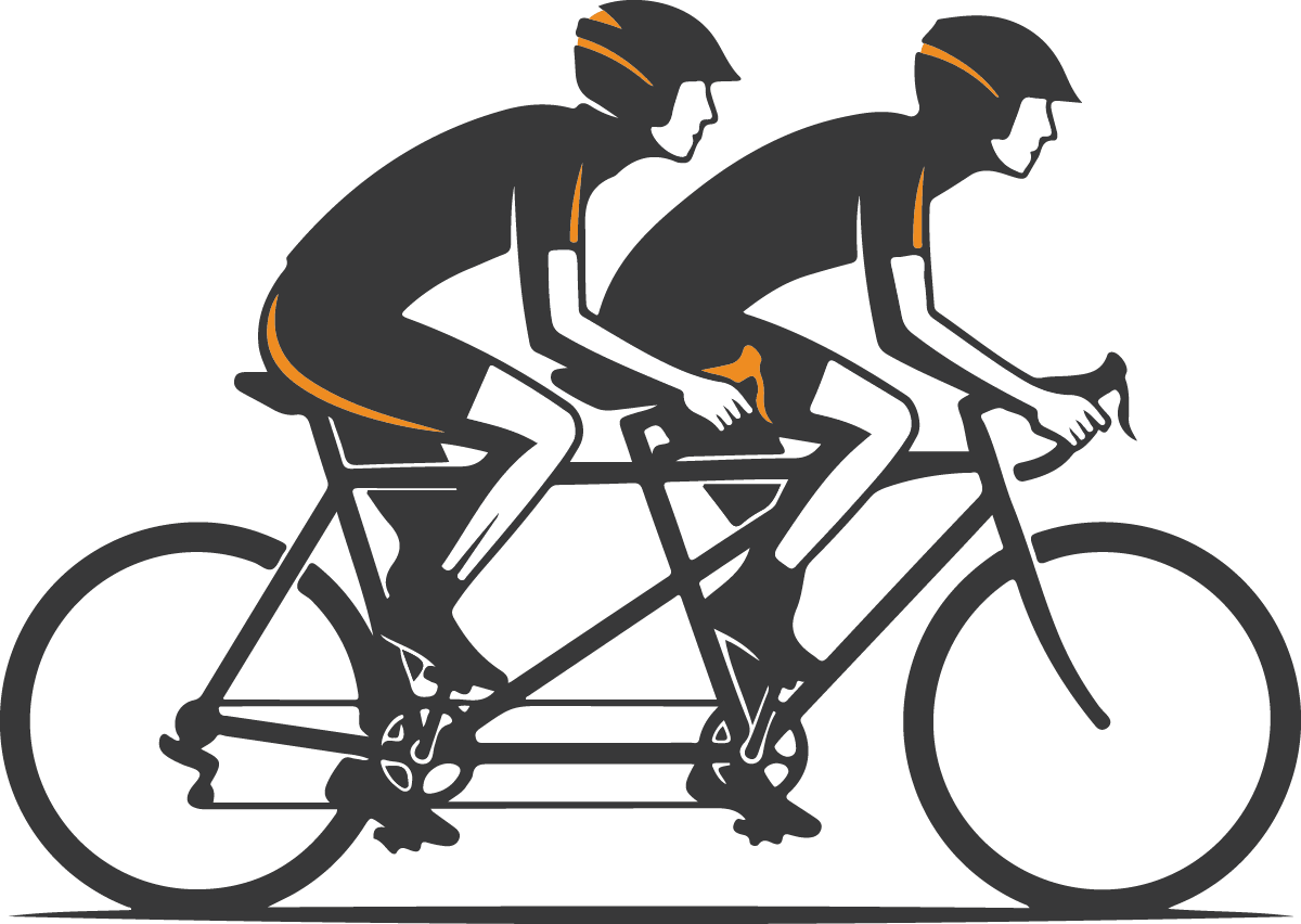 Illustration showing a tandem bicycle with riders