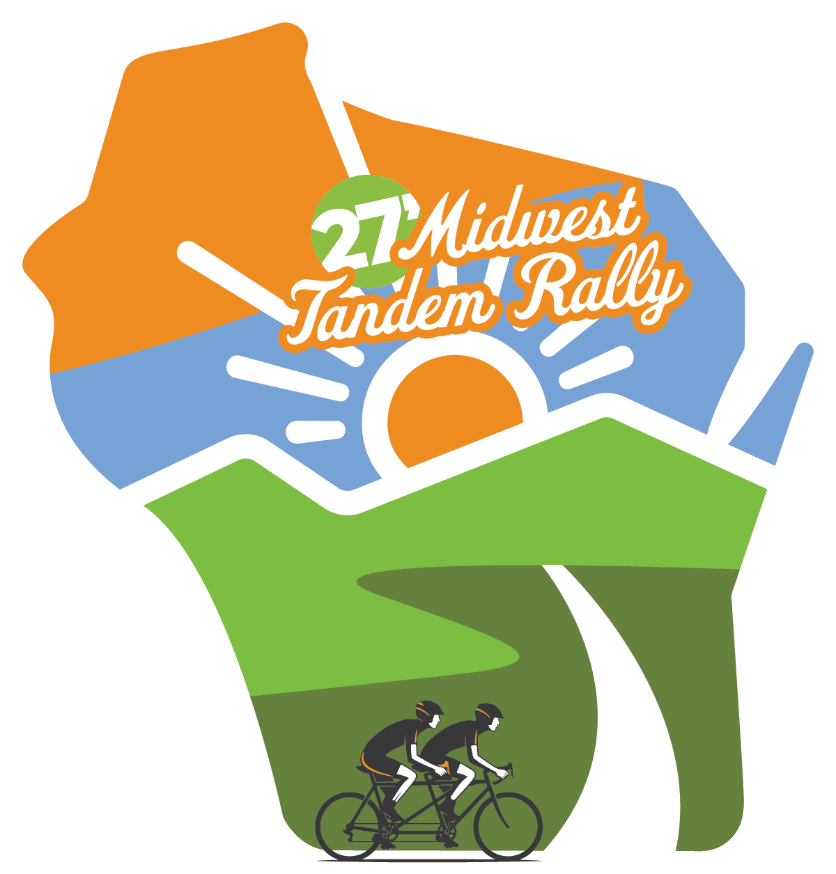Image in the shape of Wisconsin containing the 2027 Midwest Tandem Rally logo